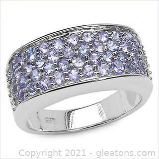 Stunning Womens White Gold Rhodium Over Solid Sterling Silver 1.4 CTW Tanzanite Size 8 Designer Ring